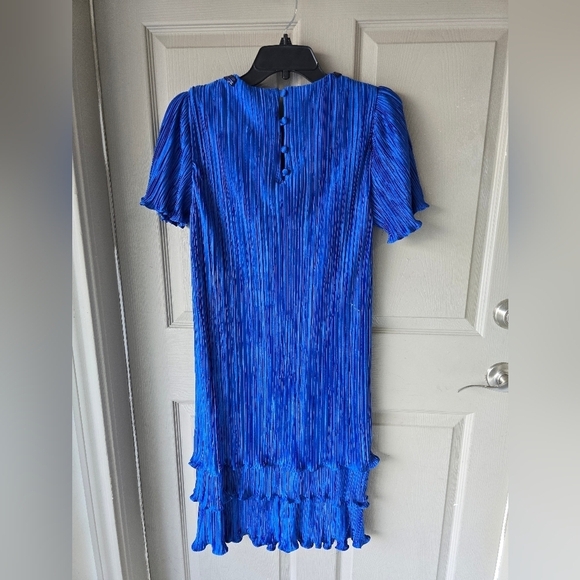 VTG 80s Michael Marcella Beaded Crinckle  Dress 4 Women Blue Y2k USA Layered - Picture 14 of 16